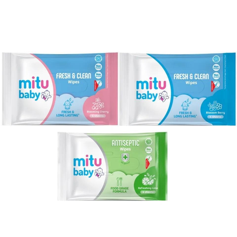MITU Tisu Basah Baby Wet Tissue 4s Wet Wipes Non Alcohol Antiseptic Tissu Bayi Sachet