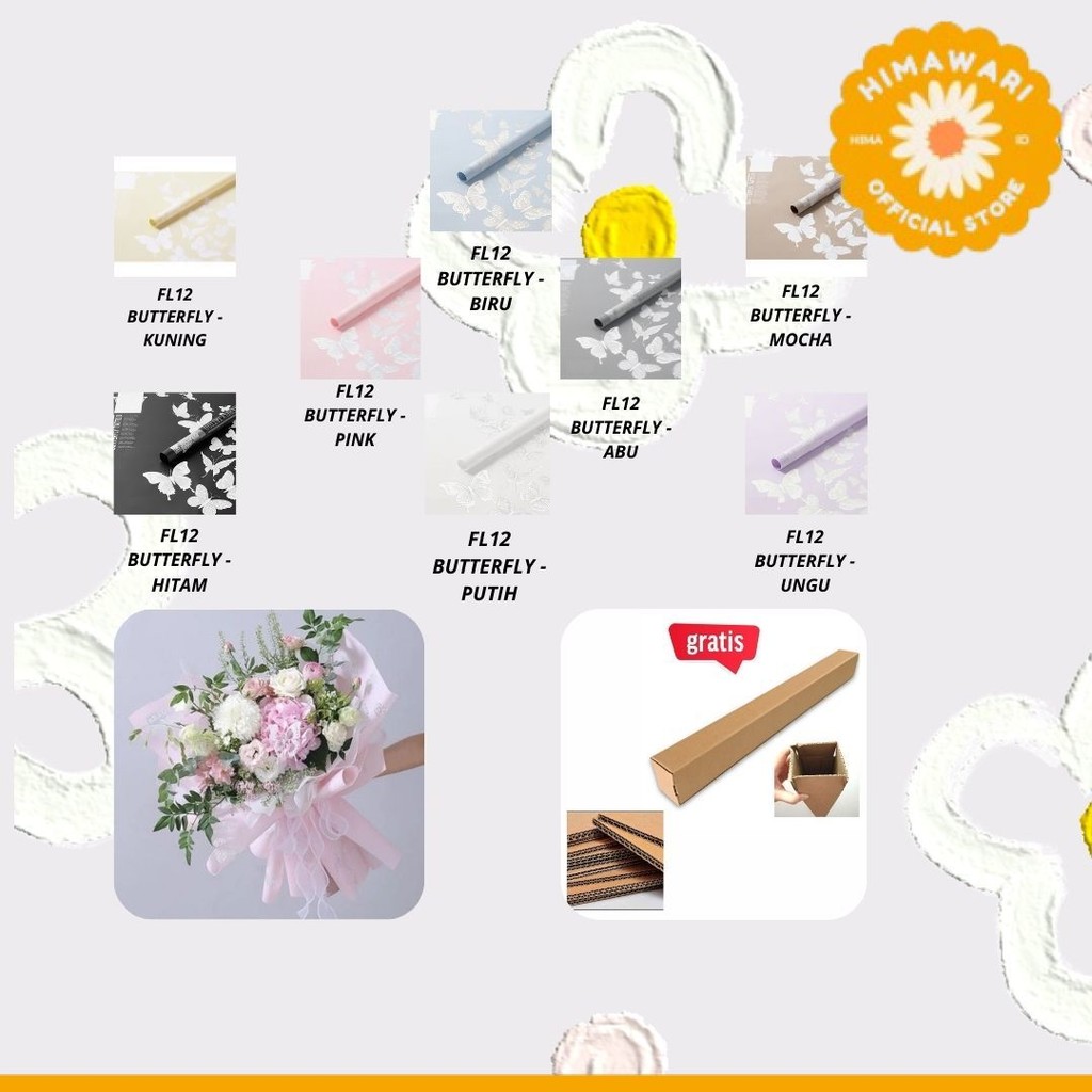 

HIMA - (5 LEMBAR) - FL12 BUTTERFLY DANCE Kertas Bunga Paper Buket Motif Kupu-kupu Modern Florist Cellophane - GROSIR