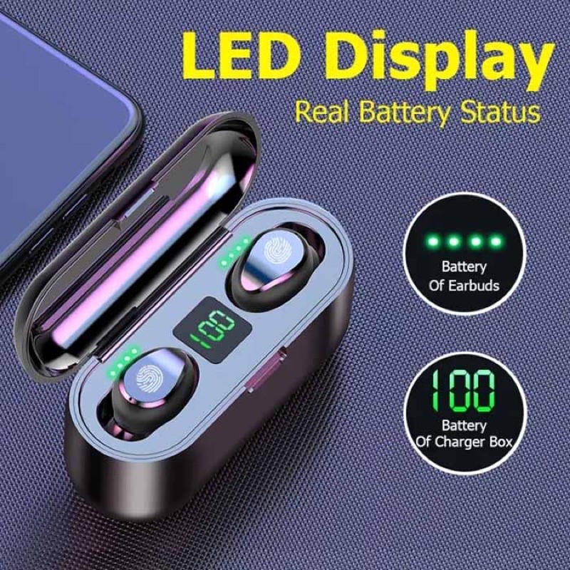 Headset Bluetooth TWS F9-5 LED Smart Power Bank / headset bluetooth wireless