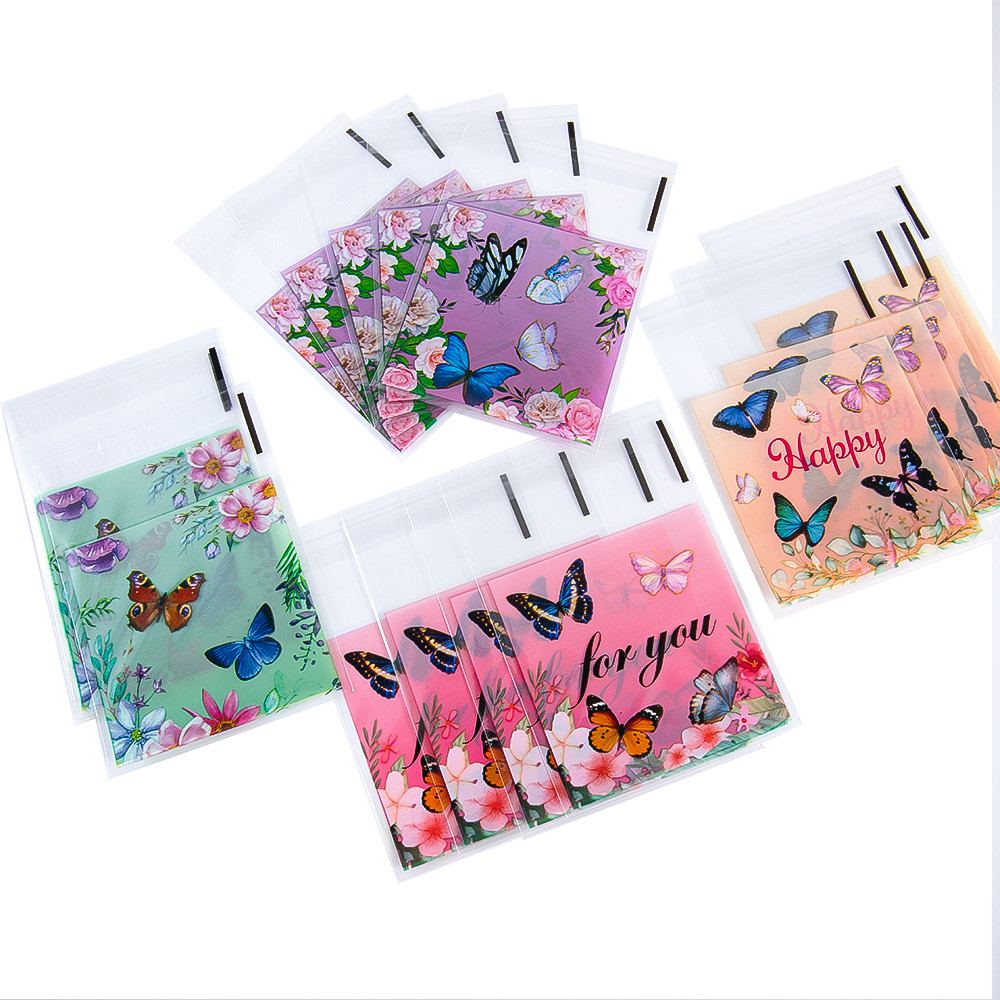 

50pcs 7x10cm Transparent Butterfly Plastic Self Adhesive Opp Bags Pouches for DIY Jewelry Packaging Candy Cookie Gifts Bag
