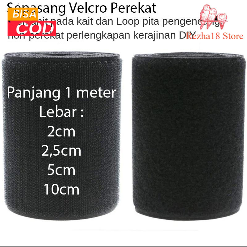 Sepasang Velcro Perekat Panjang 1 meter Lebar 2cm, 2,5cm, 5cm, 10cm Perepet  kasar halus