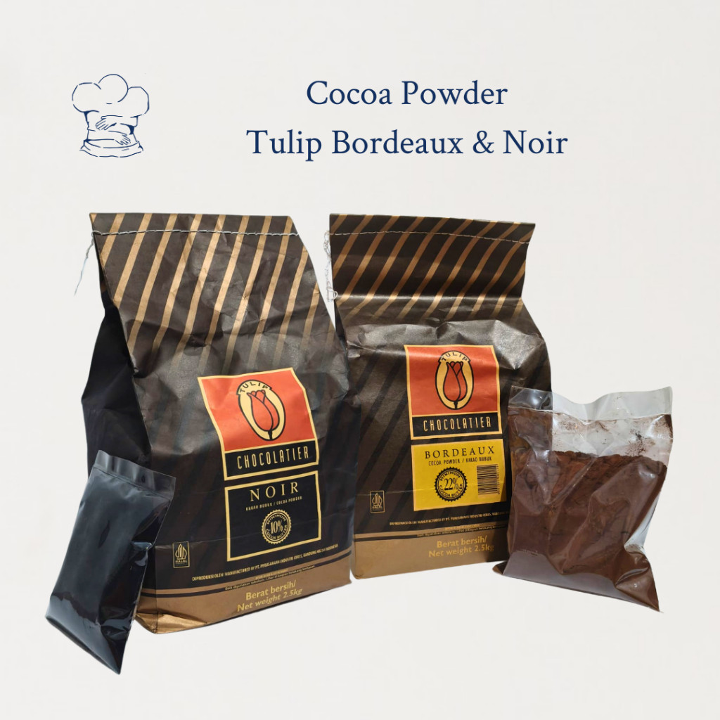 

Tulip Noir (10%) / Tulip Bordeaux (22%), Repack 100/250/500gr - Cokelat Bubuk / Cocoa Powder Premium