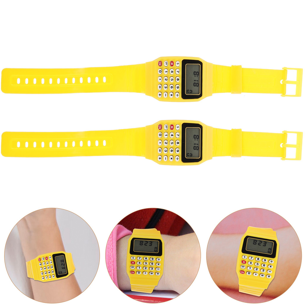 

2 Pcs Watches for Men Children Calculation Kids Calculator Wrist Yellow Toddler