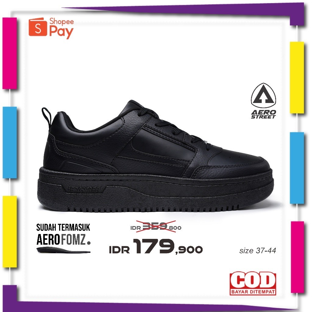 UKURAN SIZE 37 38 39 40 41 42 43 44 45 / Aerostreet 37-44 Brooklyn Hitam Hitam Hitam - Sepatu Sneake
