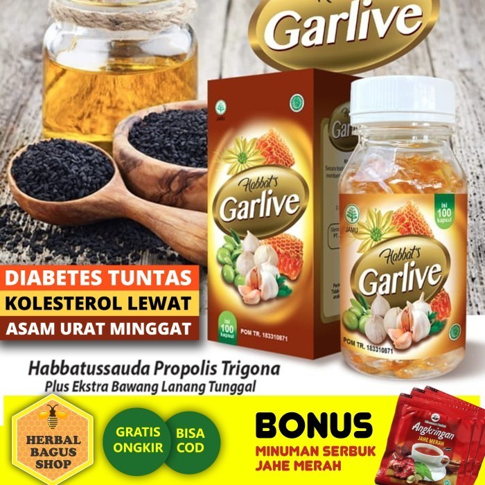 

Baru !! Obat Diabetes Kolesterol Asam Urat - Habbats Garlive Original 100 kaps - BELI 1