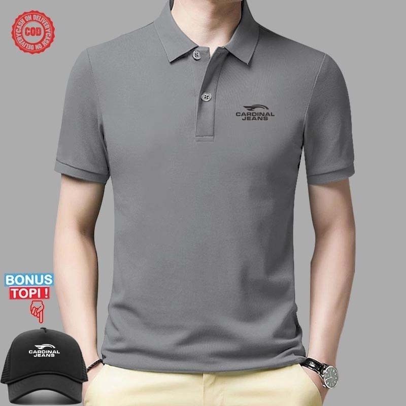 GRATIS  TOPI  Baju Polo Kerah Distro Cardinal Jeans Terkini Text HItam Lengan Pendek Premium Quality