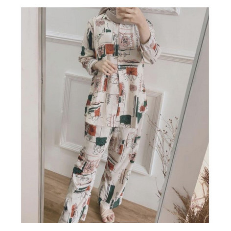 SETELAN KEMEJA LENGAN PANJANG MOTIF TERBARU CANDY LADY JUMBO clopro - all size
