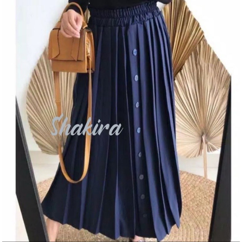 ROK rempel kancing depan/rok plisket bahan moscrepe