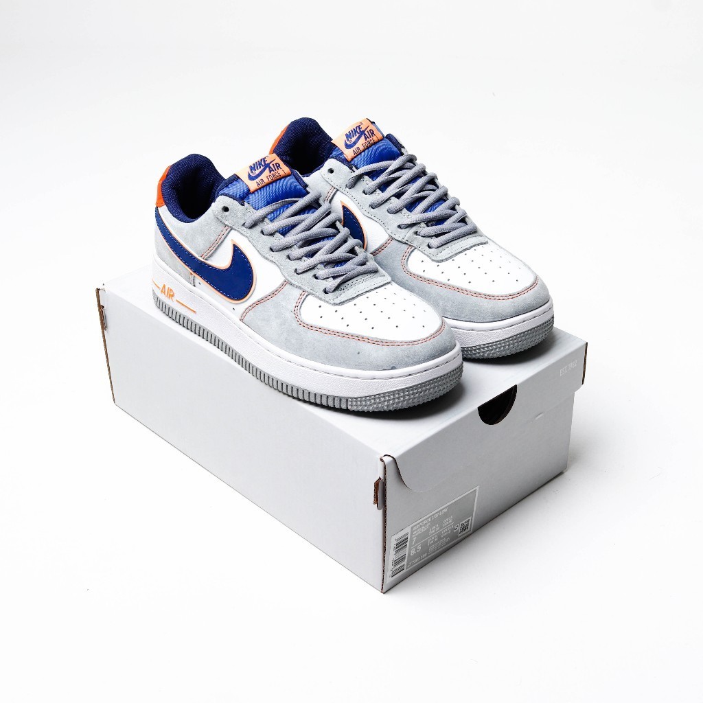 Sepatu Nike Air Force 1 07 Low White Cool Grey Navy Blue Orange - AF1