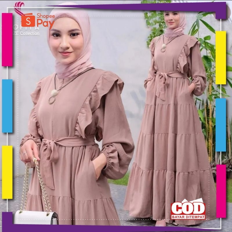 [PREMIUM BIG SALE] Gamis Ayunda Baju Long Dress Bahan Cringkle Premium Polos Jumbo Dres Busui Kondan