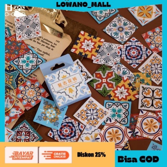 

[[BEST QUALITY]] TERLARIS 46 Pcs Retro Tile Vintage Sticker Aesthetic Journal Scrapbook COD