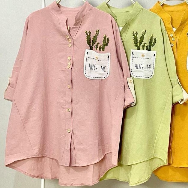 atasan wanita lengan panjang, kemeja katun  model korea - Ungu