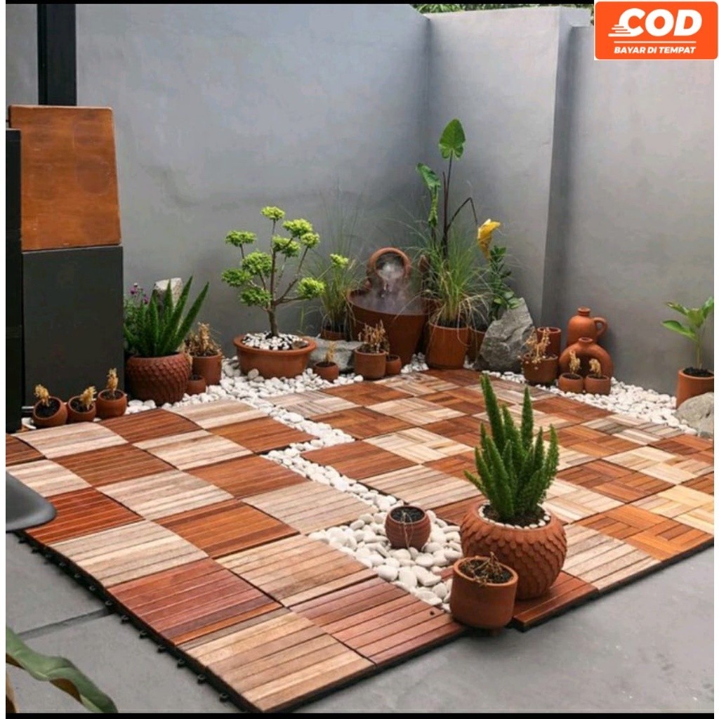 Ubin Lantai Kayu Decking Tile 30 x 30cm Outdoor Indoor Full Vurnish Pernis Alas Lantai Pengganti Ker