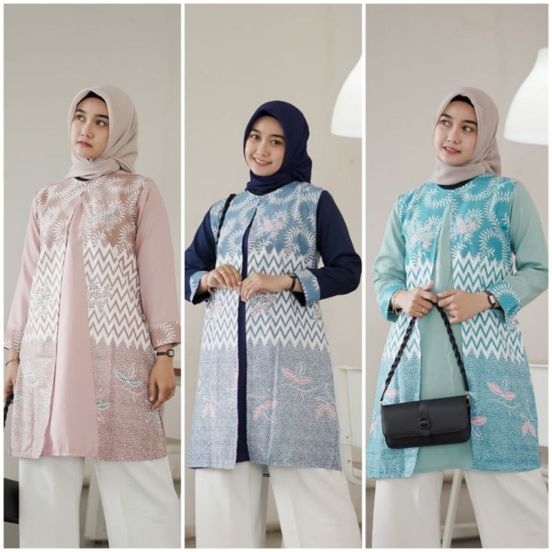 Tunik Ameena - Batik Wanita Kerja Baju Tunik Batik Modern./ GAMIS MODEL BARU MURAH