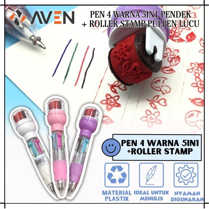 

AVEN Pen 4 & 10 Color 5IN1 + Roller Stamp Pulpen Ballpoint Gambar Lucu