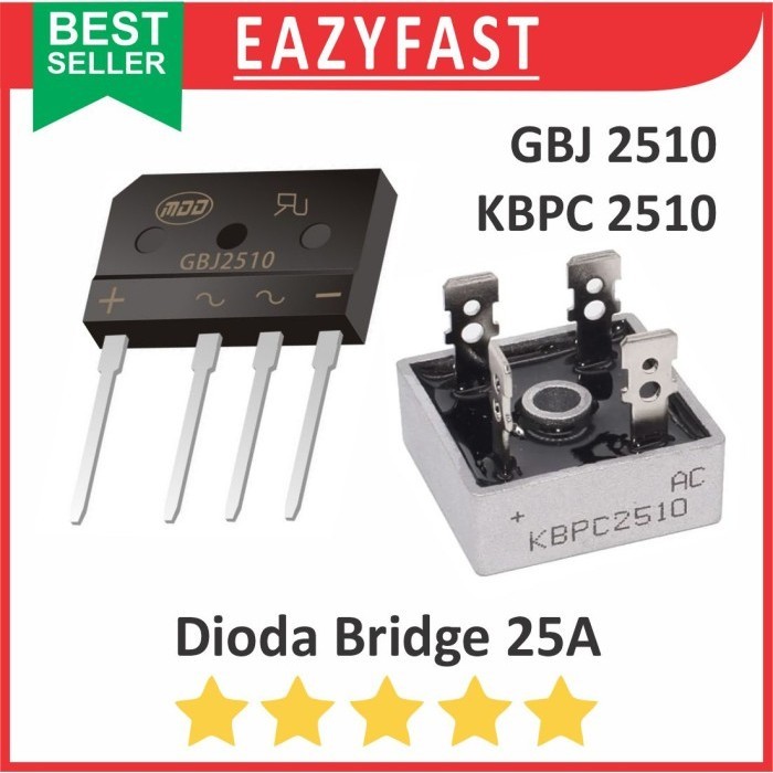 Dioda Kiprok Bridge 25A 25 A Ampere Diode Rectifier GBJ2510 KBPC2510 Jembatan Penyearah AC DC Sisir 