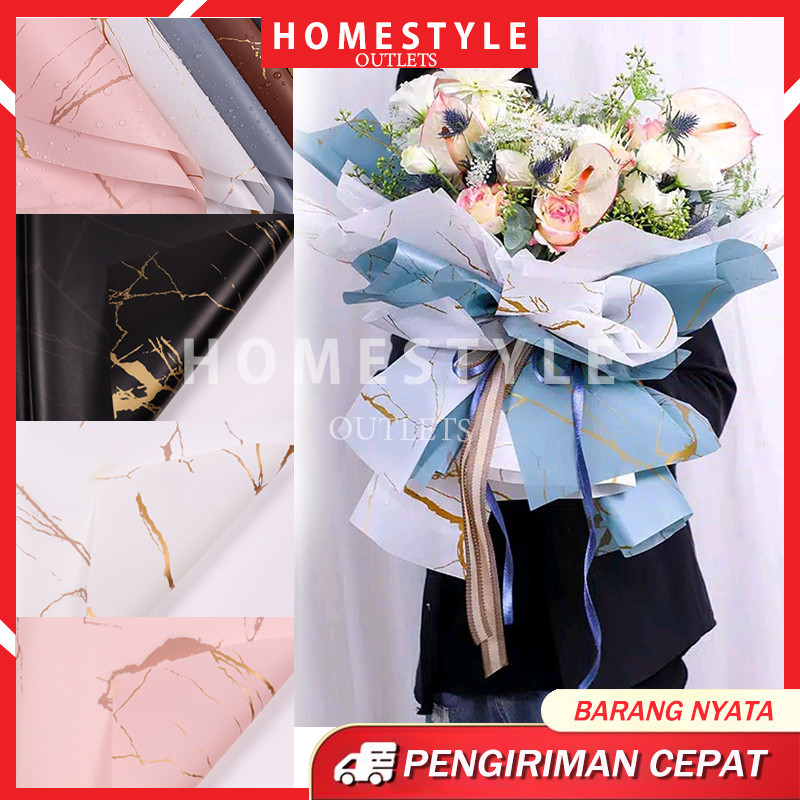 

Flower Wrapping Kertas / Flower Wrapping Paper / Golden Marble Cellophane Kertas Buket Motif / Bunga Buket Flower Paper