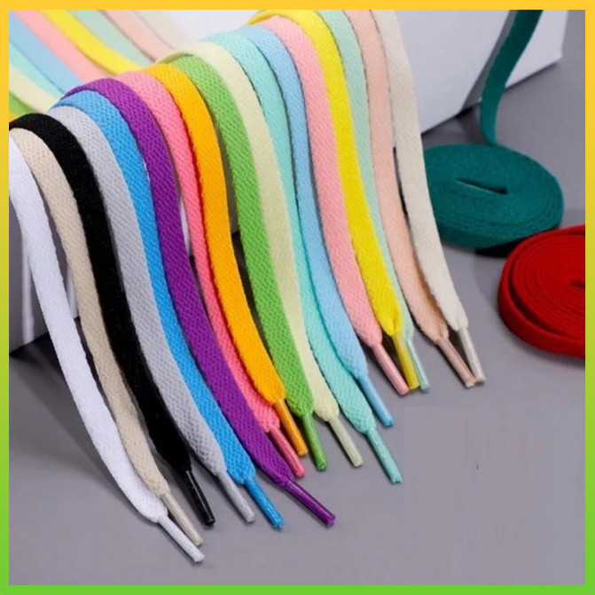 Tali Sepatu Gepeng Warna Warni SEPASANG / Tali Sepatu Sepasang Murah Flat Lace Solid Color Shoelace 