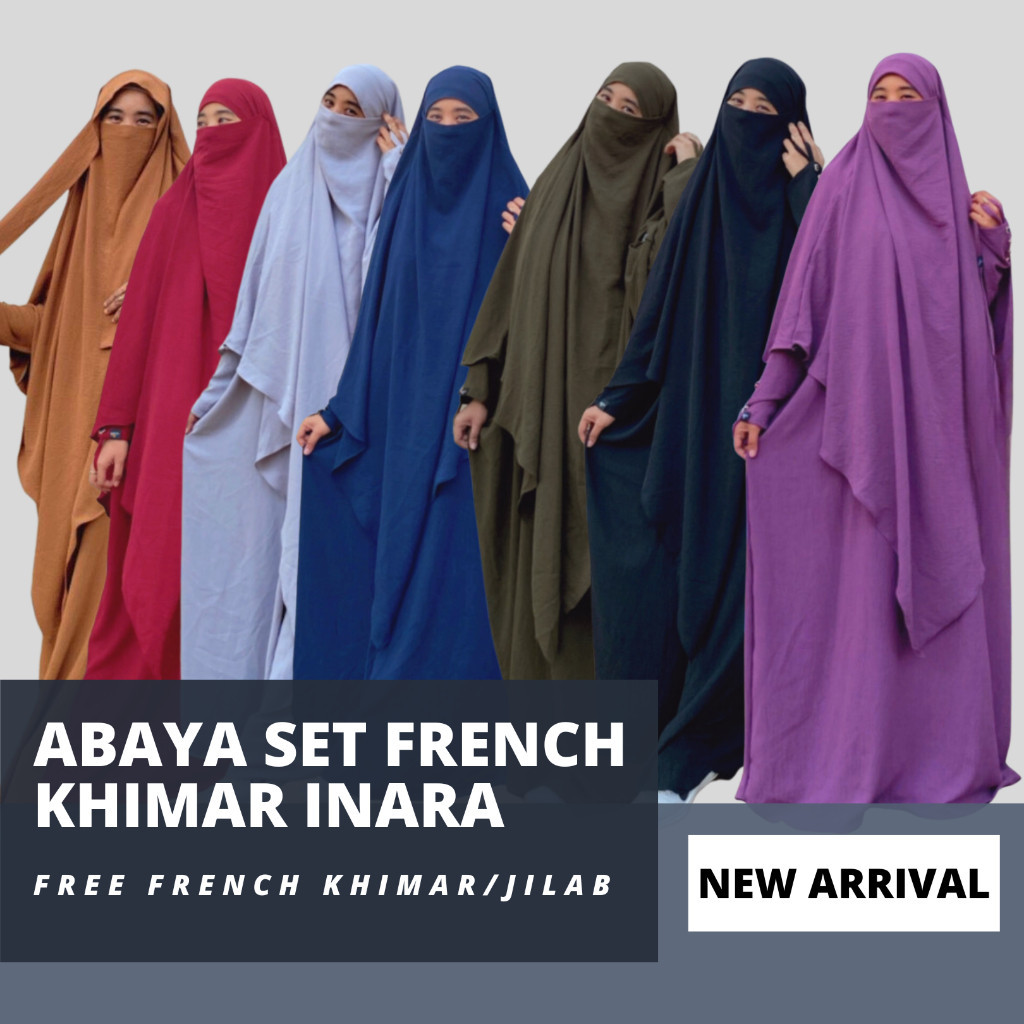 Baju Gamis Abaya Set French Khimar Inara Jilbab Turki Arab Dress Crinkle Airflow Premium Jumbo Overs