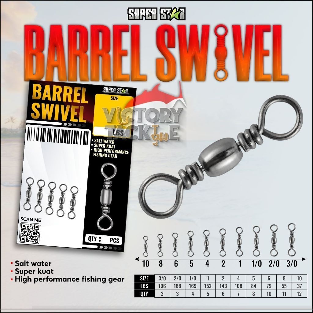 SWIVEL STAINLESS STEEL SUPERSTAR BARREL SWIVEL KILI KILI PANCING SUPER KUAT Pusat Alat Pancing Berku