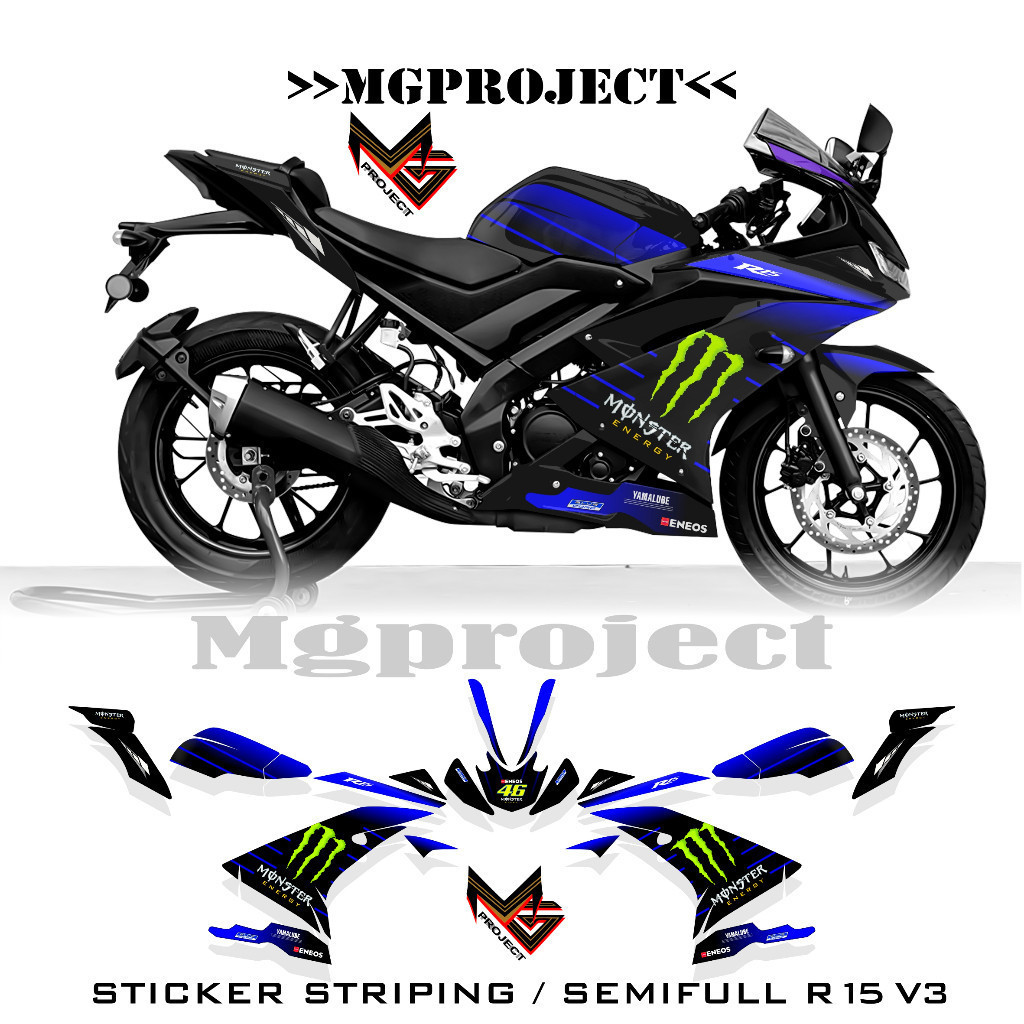r15 v3 sku5, striping r15 v3 monster, stiker yamaha r15 v3 grafis semifullbody