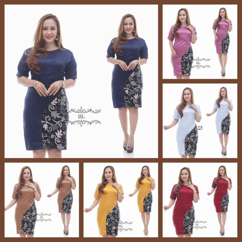 BAJU DRESS WANITA MODERN MODEL TERBARU MOTIF BATIK LENGAN PENDEK SELUTUT PARTY NATAL SERAGAMAN KARYA