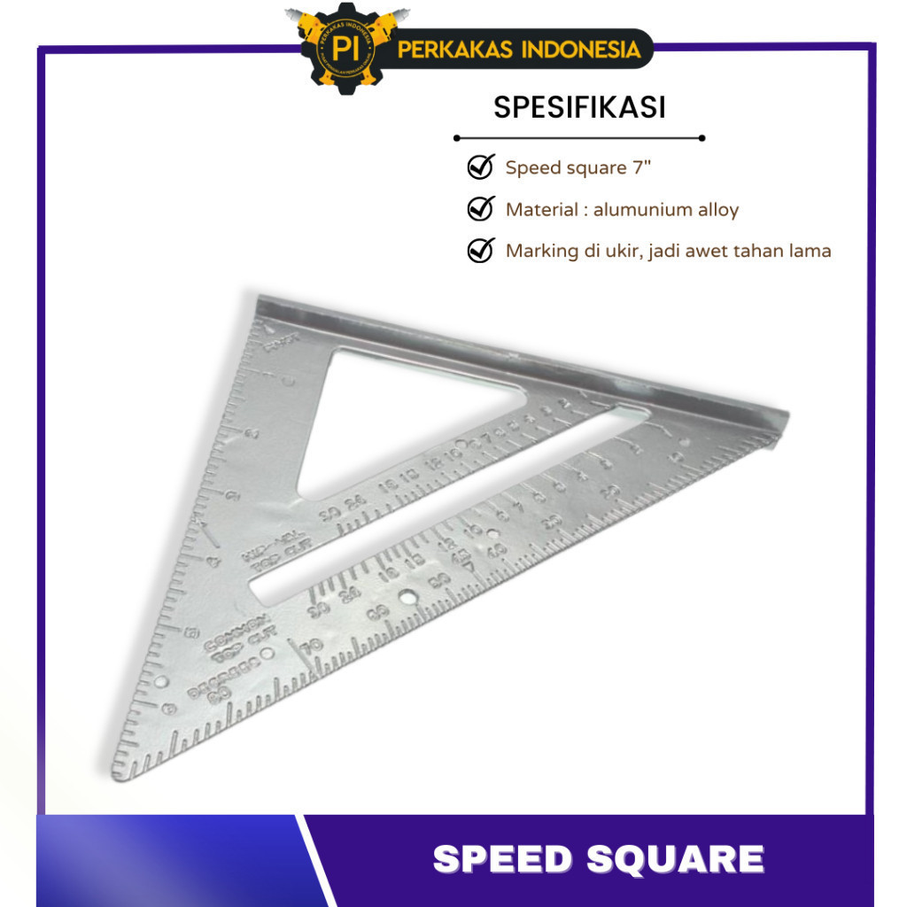 

PROMO Speed Square 7 Inch Penggaris Segitiga Sudut Siku Geser Material Almini Alumunium Garisan Tukang Kayu Pertukangan DIY Woodworking Tools