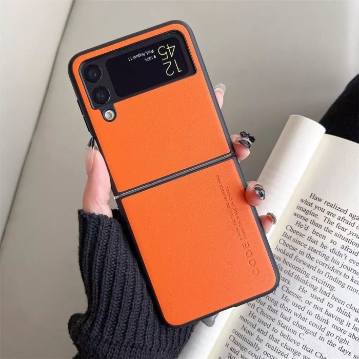 New[Promo] SOFT Case Samsung Galaxy Z Flip 4 & Z Flip 3 5G Leather CODE MINIMALIS - Orange, Z FLIP 4