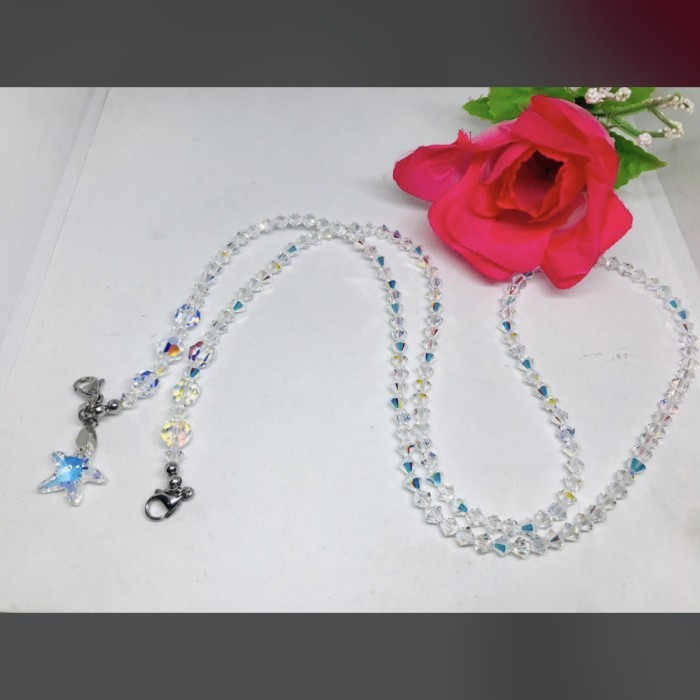 [New]Promo Strap Kalung Tali Gantungan Lanyard Masker Swarovski Ori - Putih