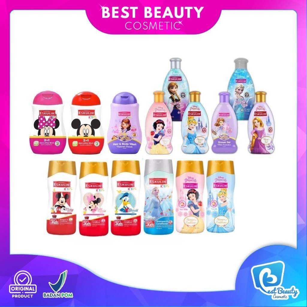 Eskulin Kids Hair & Body Wash Series | Sabun Mandi + Shampo Anak Laki Laki | Anak Perempuan Mickey /