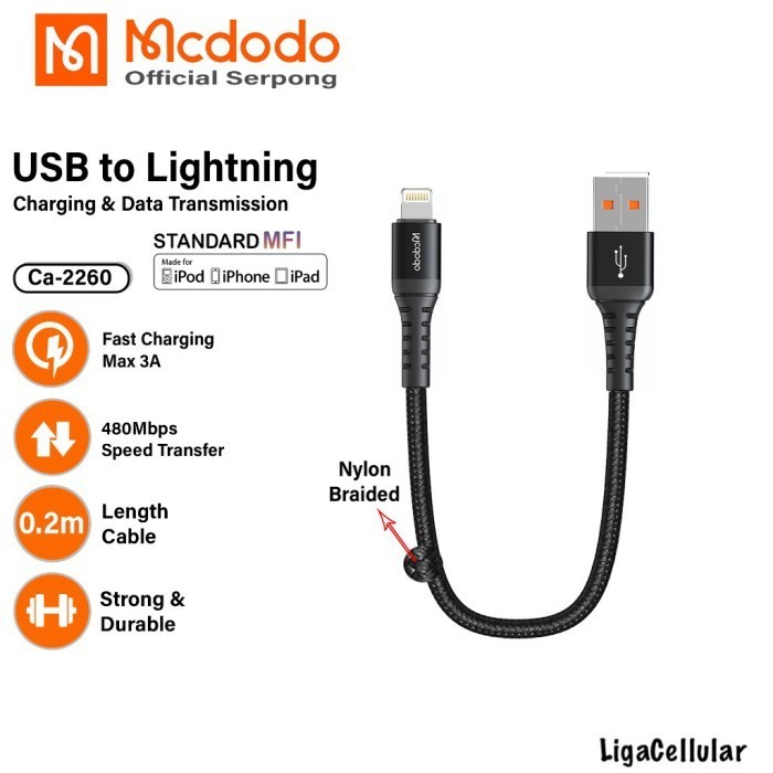 PROMO Mcdodo Kabel Data Powerbank Pendek 20cm iPhone Lightning Fast Charge