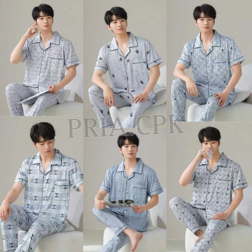 SETELAN PIYAMA PAJAMAS BAJU TIDUR SET COWOK PRIA DEWASA CP KATUN IMPORT PREMIUM LENGAN PENDEK STELAN