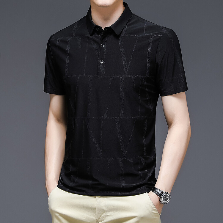 Kerah Sutra Es Kerah Kaos Lengan Pendek Polo Kasual Bisnis Pria Hijau Hitam