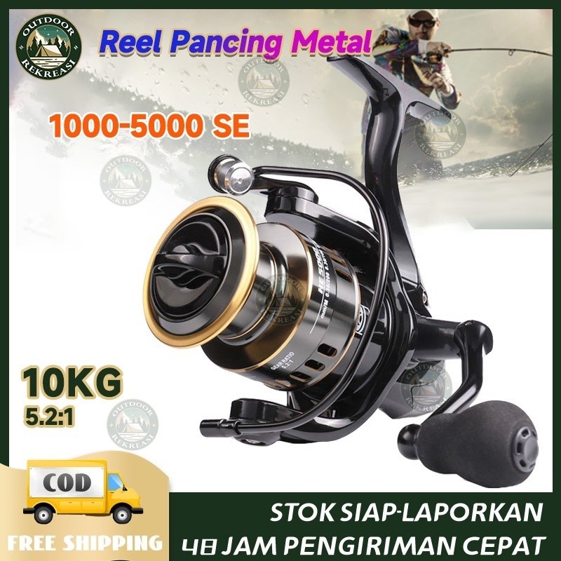 reel pancing asli besi fishing reel 10kg drag 5.2:1 Kincir Logam Berkekuatan Tinggi, Gulungan Pancin