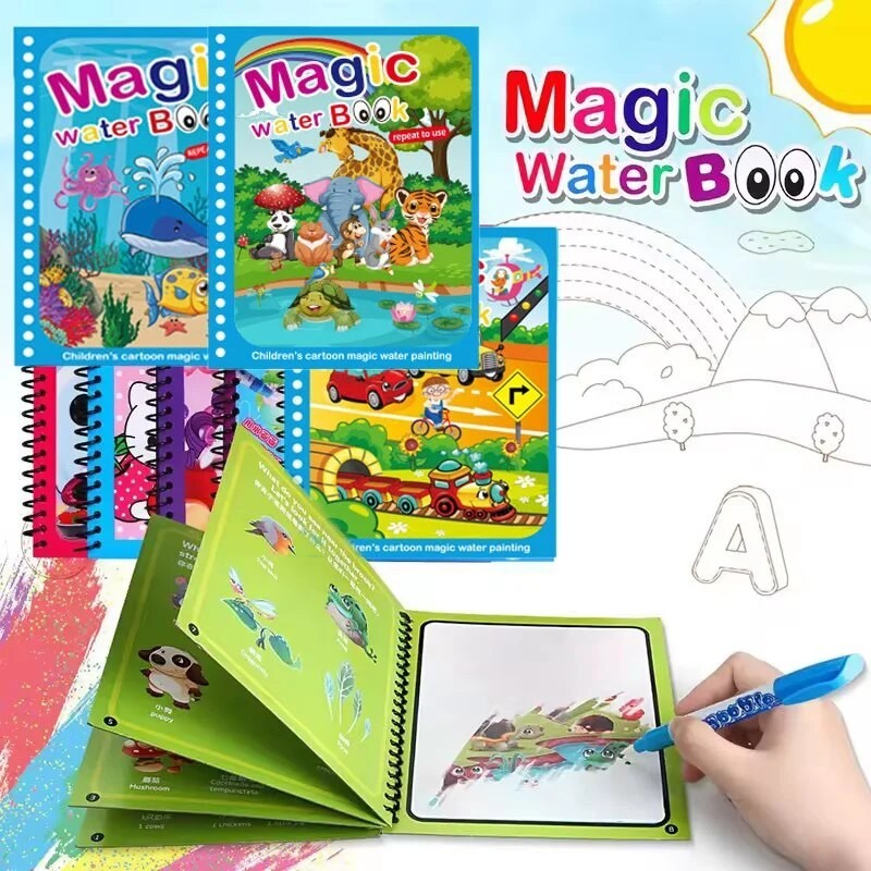

1 Book+1 Pen Reusable Coloring Book Magic Water Painting Book Sensory Early Education Puzzle Drawing Toys