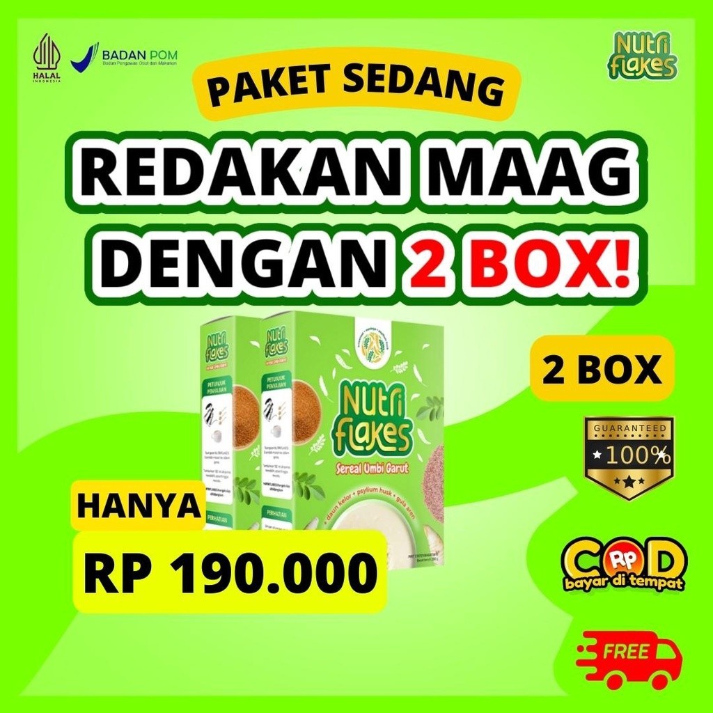 

[PAKET 2 BOX] | Nutriflakes | Makanan Sereal Sehat Yang Mampu Meredakan Masalah Lambung Seperti Maag Asam Lambung GERD dan Bisa Juga Menurunkan Berat Badan
