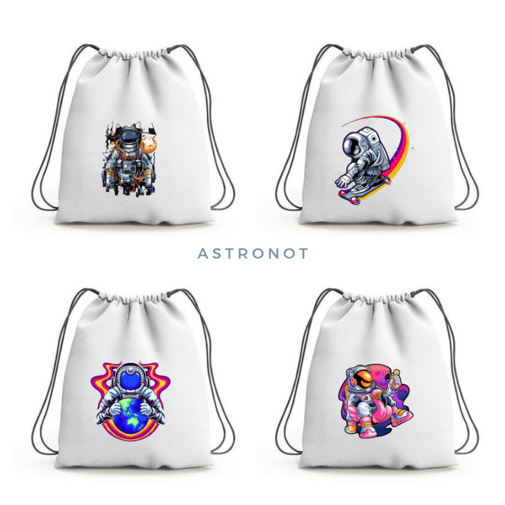 Tas Online Banjarmasin - Tas Serut Bergambar Astronot Full Print Untuk Pria & Wanita