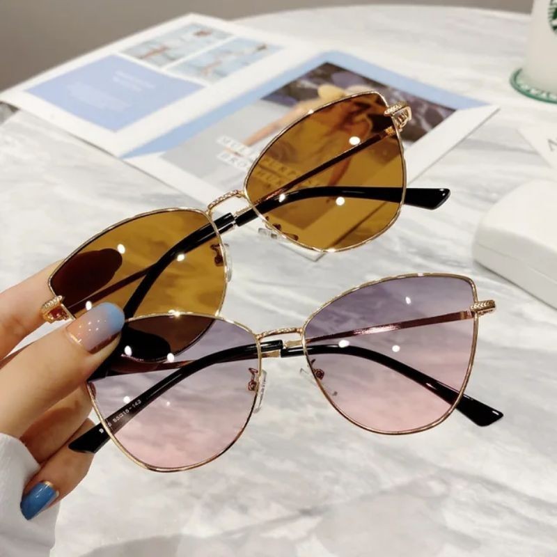 Kacamata Fashion Terbaru Model Cat Eye dengan Motif di Gagang Lensa Tahan Sinar UV Cocok Untuk Wanit