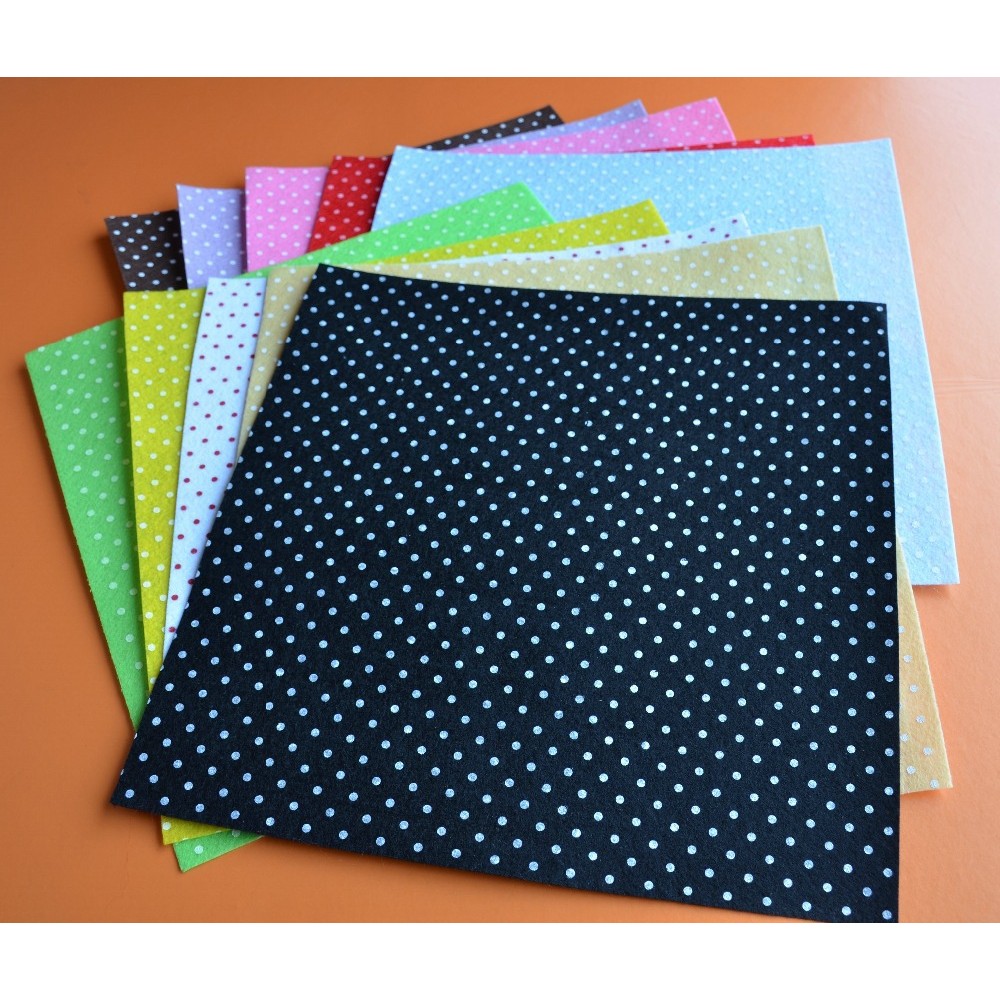 

ALL 10 Printed Multi Colored Polka Dots Felt Sheets - 30cm x 30cm per sheet 100% Polyester Nonwoven Felt Fabric