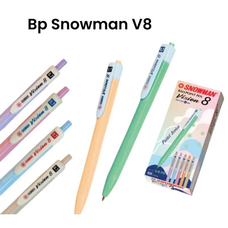 

(1 pcs) Satuan Ballpoint Pen Snowman V8 / Pulpen Bolpen Snowman Vision 8 Pastel 0.7 MM