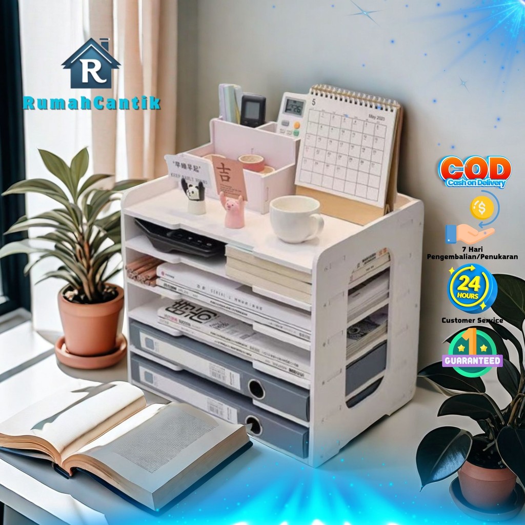 RumahCantik - Rak Office Supply Penyimpanan File Buku Kertas Minimalis Bertingkat Multisekat