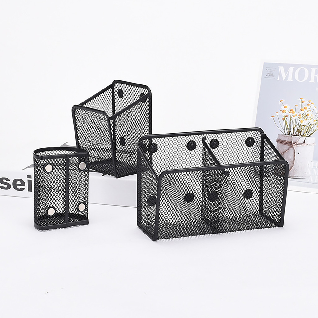 

2 Grid Mesh Magnetic Pen Basket, Metal Writing Instrument Organizer for Whiteboard, Chalkboard, Kitchen, Office