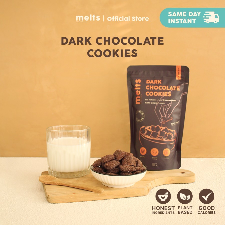 

Melts Dark Chocolate Cookies - Snack Kukis Sereal Cokelat Plant Based VEGAN ( Zip Lock Pouch 120gr )