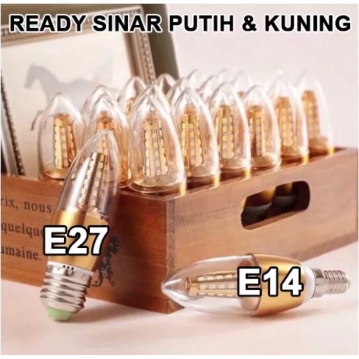 Lampu Candle E14 E27 5W Bohlam LED Tidur Lombok Cabe Lilin Sembahyang Cahaya Warna Kuning Putih Beni