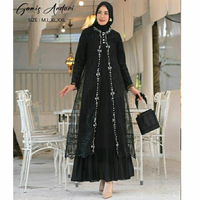 New Gamis Andari - Gamis Kondangan - Gamis Pesta -Dress Fashion Muslim - sage, M
