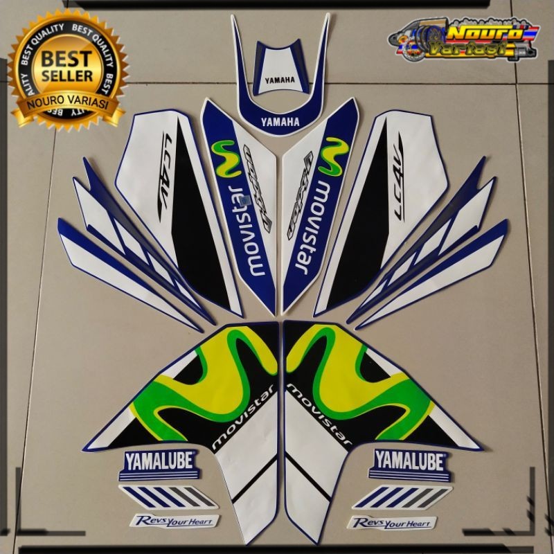 Aksesoris Striping motor Vixion 150 r 2013 2014 Movistar biru putih list body standar berkualitas te