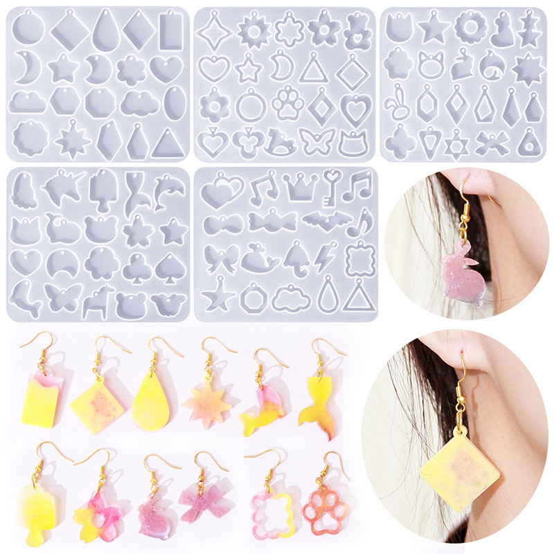 

Cute Earring Resin Molds Mix Pattern Star Moon Heart Resin Earring Silicone Resin Mold for DIY Pendant Jewelry Molds Making Kit