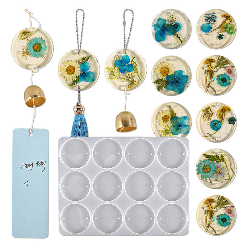 

12pcs/set Round Goo Cards Mold Diy Double Hole Pendant Charms Epoxy Resin Silicone Mold for Keychain Jewelry Making Casting Tool