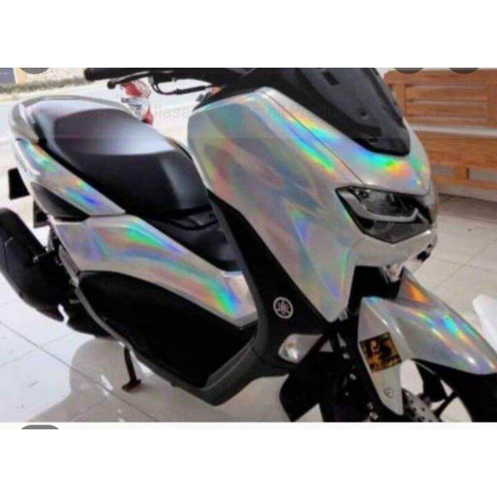 Sticker skotlet pelangi hologram putih / Sticker skotlet motor / skotlet