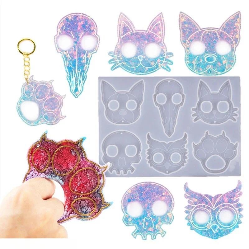 

Epoxy Epoxy Ring Set Keychain Cat Paw Defense DIY Cat Skull Mirror Silicone Mold